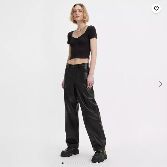 LEVI'S Premium Faux Leather Baggy Dad Pants Slippery Slope Black {R42}